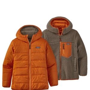Patagonia Reversible Kids Hooded Jacket in Orange and Brown